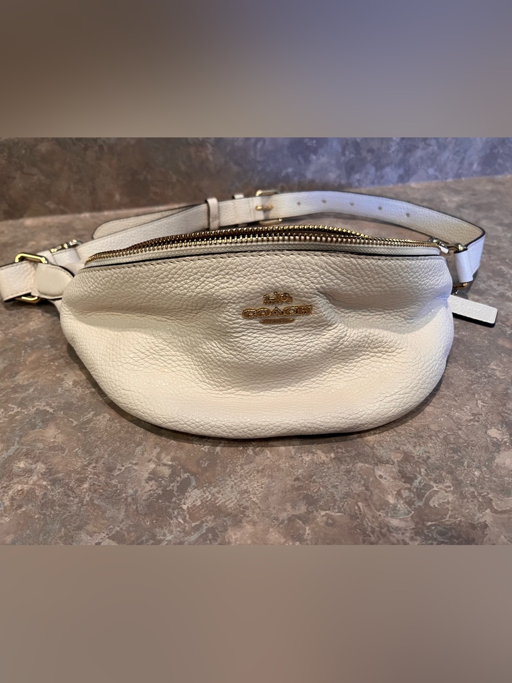 Coach Cream Pebbled Leather Crossbody Belt Bag with Gold Hardware